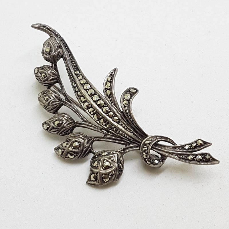 20210722_202012 Sterling Silver Vintage Marcasite Brooch – Large Lily of the Valley Flower