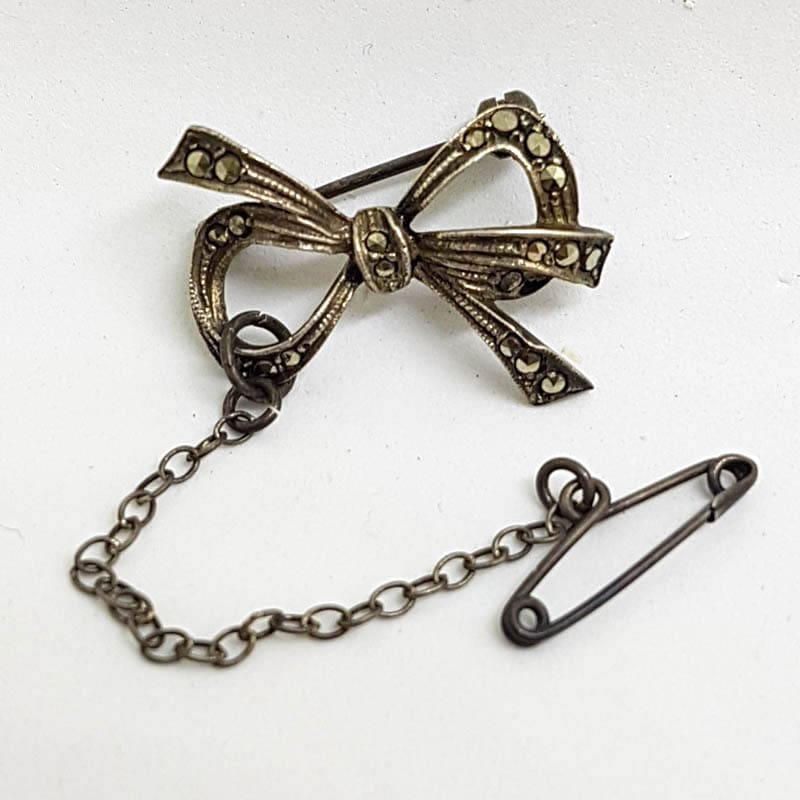 Sterling Silver Vintage Marcasite Brooch – Bow