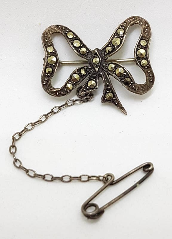 Sterling Silver Vintage Marcasite Brooch – Bow