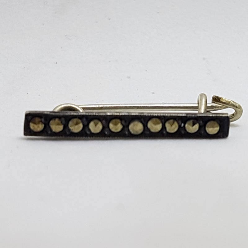 20210722_202712 Sterling Silver Vintage Marcasite Bar Brooch - Small