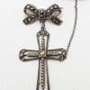 Sterling Silver Vintage Marcasite Brooch – Large Cross / Crucifix on Bow