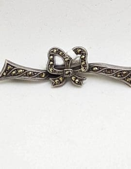 Sterling Silver Vintage Marcasite Brooch - Bow on Bar