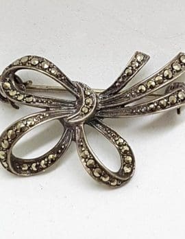 Sterling Silver Vintage Marcasite Brooch - Bow