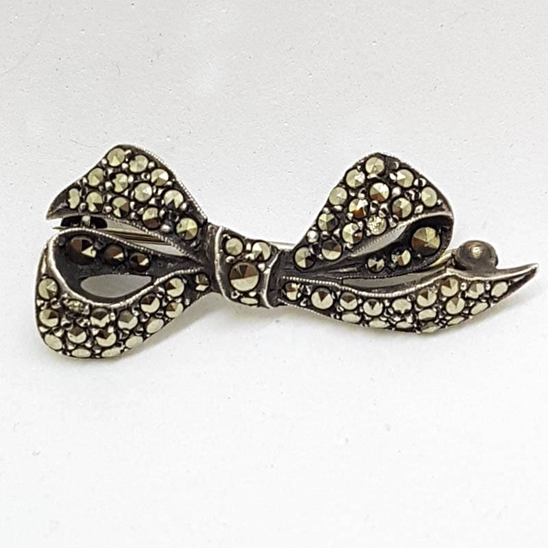 Sterling Silver Marcasite Bow Brooch - Vintage