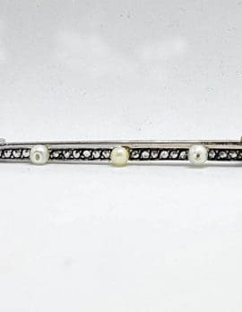 Sterling Silver Vintage Marcasite with Faux Pearls Bar Brooch