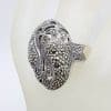 Sterling Silver Marcasite Large Oval Ornate Filigree Ring