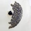 Sterling Silver Marcasite & Onyx Long Heart / Leaf Ring
