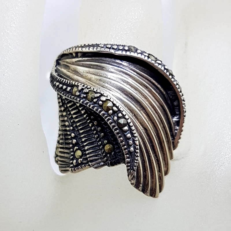 Sterling Silver Marcasite Wide Wave Design Ring