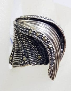 Sterling Silver Marcasite Wide Wave Design Ring