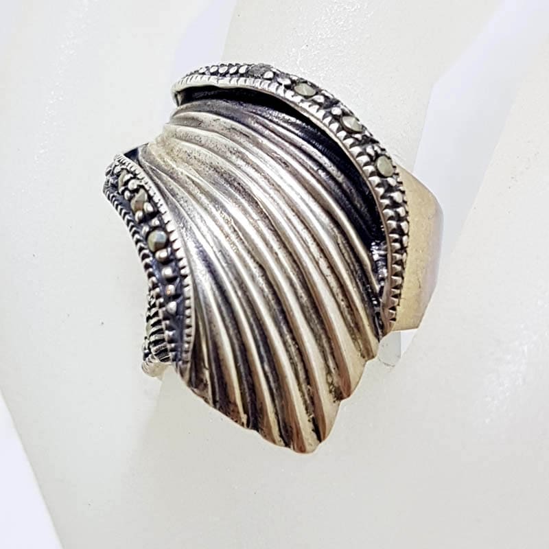 Sterling Silver Marcasite Wide Wave Design Ring