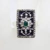 Sterling Silver Marcasite, Green Agate / Onyx & Black Onyx Ornate Filigree Ring - Art Deco Style