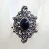 Sterling Silver Marcasite & Onyx Large Ornate Filigree Design Ring