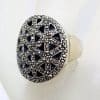 Sterling Silver Marcasite & Onyx Large Ornate Round Ring