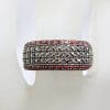 Sterling Silver Marcasite and Red Coral Wide Band Ring