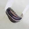 Sterling Silver Purple Enamel and Marcasite Wave Design Ring