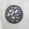Sterling Silver Very Large Ornate Marcasite over Mother of Pearl Round Ring