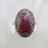 Sterling Silver Marcasite and Pink Enamel Oval Ring