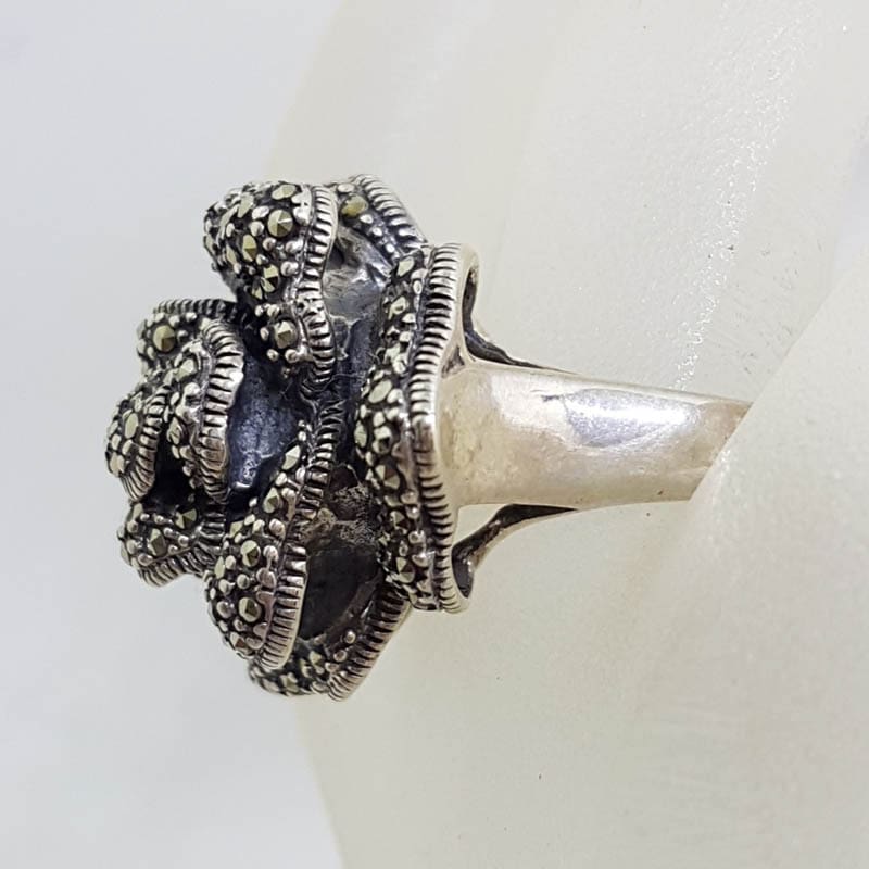 20210722_230454 Sterling Silver Marcasite Large Rose Flower Ring