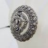 Sterling Silver Marcasite Large Rose Flower in Round Circle Ring