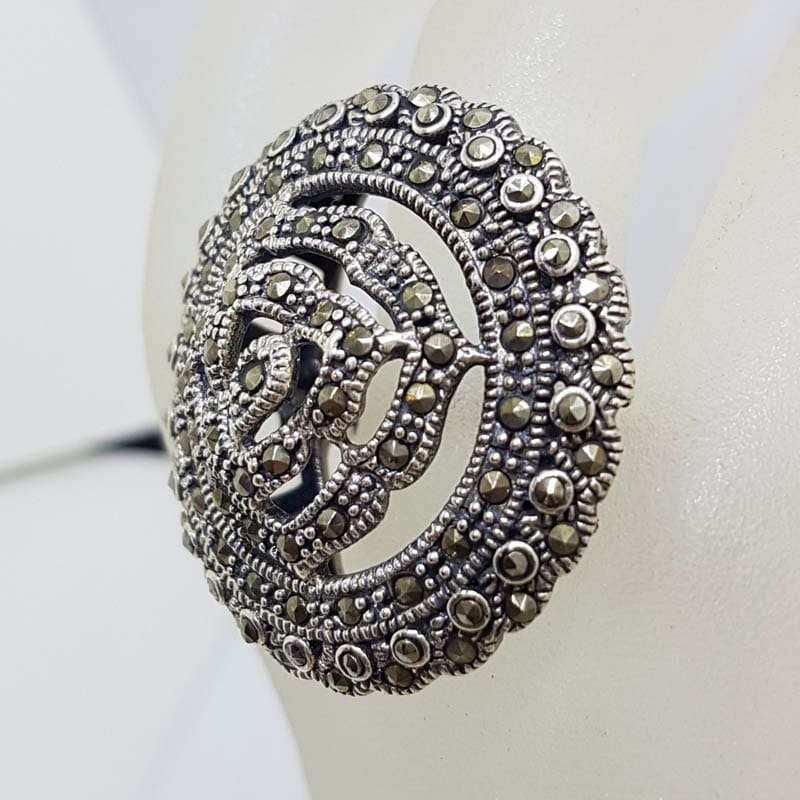 20210722_230538 Sterling Silver Marcasite Large Rose Flower in Round Circle Ring