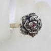 Sterling Silver Marcasite with Natural Ruby Rose Flower Ring