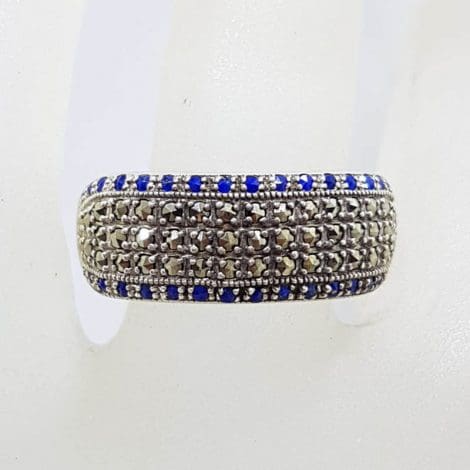 Sterling Silver Marcasite Lapis Lazuli Wide Band Ring
