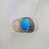 Sterling Silver Marcasite Blue Recon. Turquoise Wide Ring