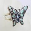 Sterling Silver Marcasite Blue Enamel and Topaz Butterfly Ring