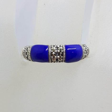 Sterling Silver Marcasite Lapis Lazuli Band Ring