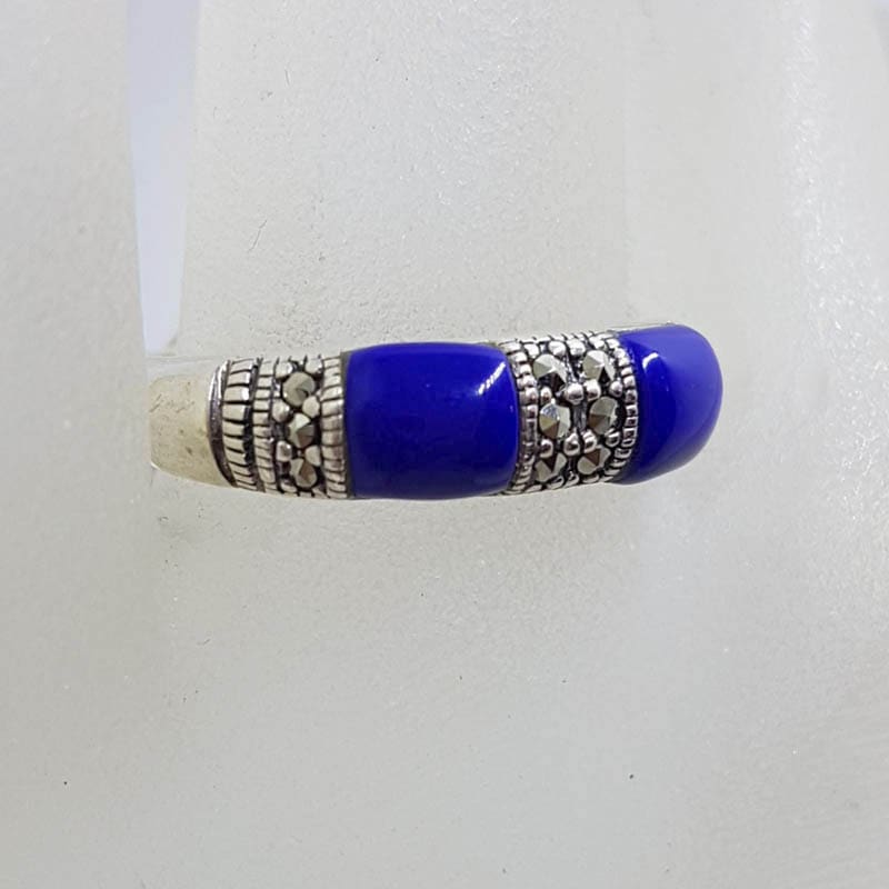 20210722_232101 Sterling Silver Marcasite Lapis Lazuli Band Ring
