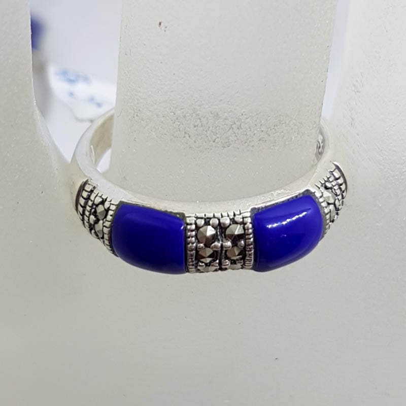 20210722_232123 Sterling Silver Marcasite Lapis Lazuli Band Ring