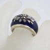Sterling Silver Marcasite Wide Ornate Royal Navy Blue Enamel Ring
