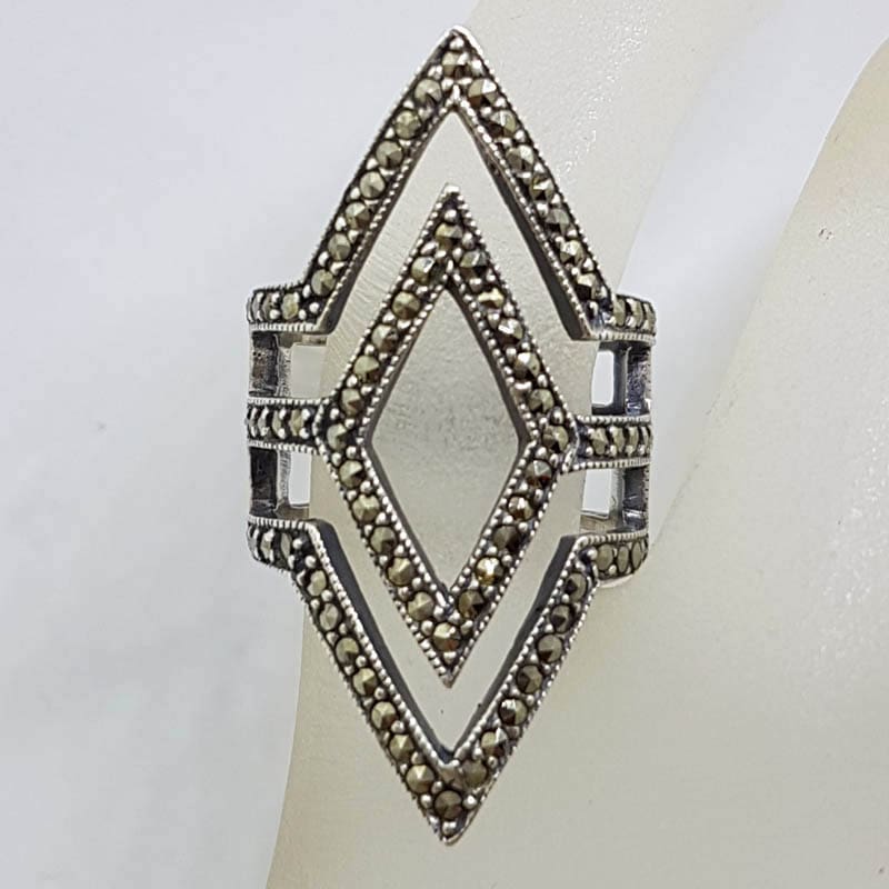 20210722_234811 Sterling Silver Marcasite Large Marquis Diamond Shape Ring