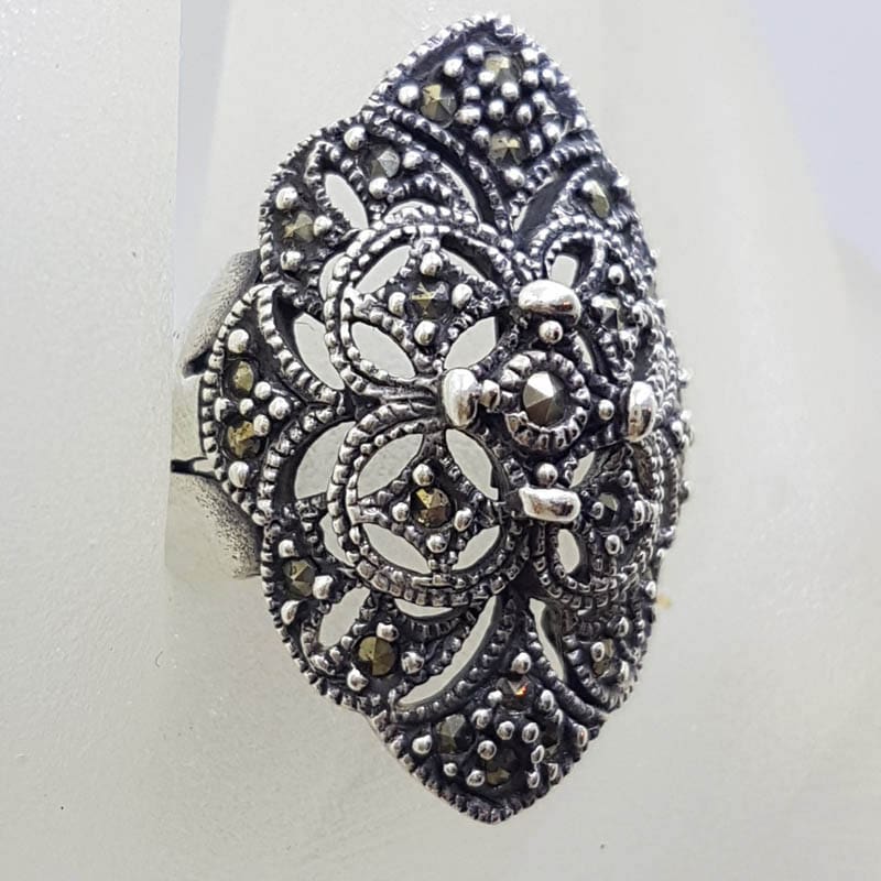 Sterling Silver Marcasite Large Ornate Filigree Ring