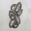 Sterling Silver Very Large Ornate Open Design Marcasite Stylised Butterfly Ring
