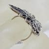 Sterling Silver Very Large Ornate Open Design Marcasite Butterfly Ring
