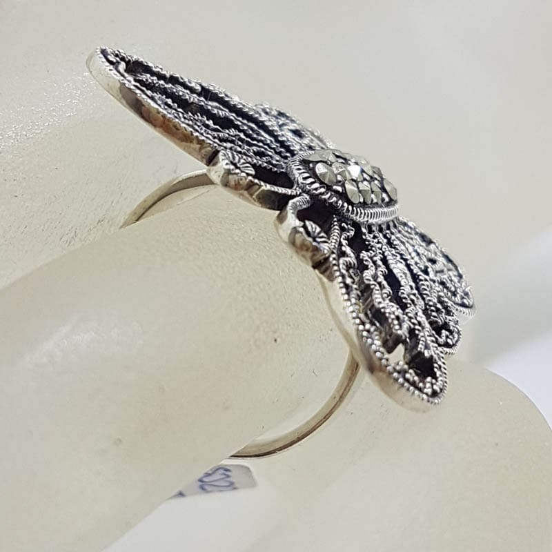 20210723_000205 Sterling Silver Very Large Ornate Open Design Marcasite Butterfly Ring
