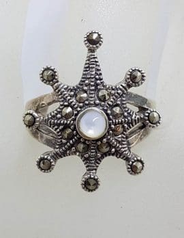 Sterling Silver Marcasite and Mother of Pearl Starburst Ring