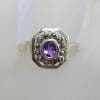 Sterling Silver Marcasite & Amethyst Octagonal Cluster Ring
