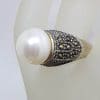 Sterling Silver Marcasite and Pearl High Set Ring