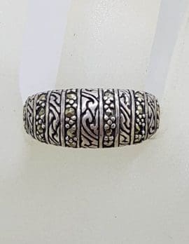 Sterling Silver Patterned Band Marcasite Ring