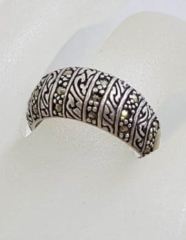 Sterling Silver Patterned Band Marcasite Ring
