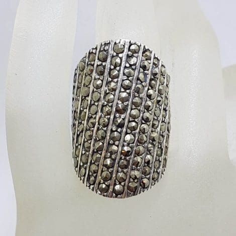 Sterling Silver Very Large and Bulky Flat Curve Shape Marcasite Ring
