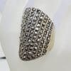 Sterling Silver Very Large and Bulky Flat Curve Shape Marcasite Ring
