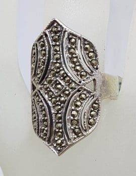 Sterling Silver Large Ornate Shape Marcasite Ring