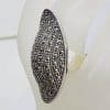 Sterling Silver Long Elongated Oval Marcasite Ring - Domed