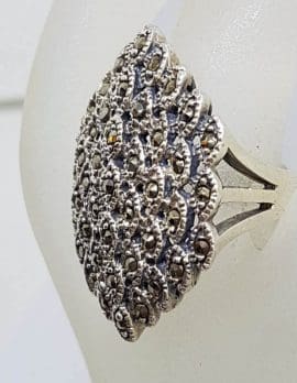 Sterling Silver Large Marquis Shape Marcasite Cluster Ring