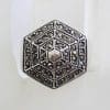 Sterling Silver Hexagonal Shape Large Marcasite Cluster Ring