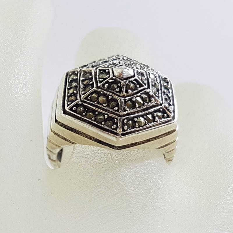 20210723_232528 Sterling Silver Hexagonal Shape Large Marcasite Cluster Ring