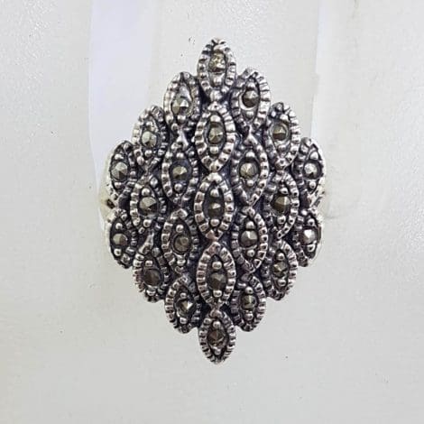 Sterling Silver Large Marquis Shape Marcasite Cluster Ring